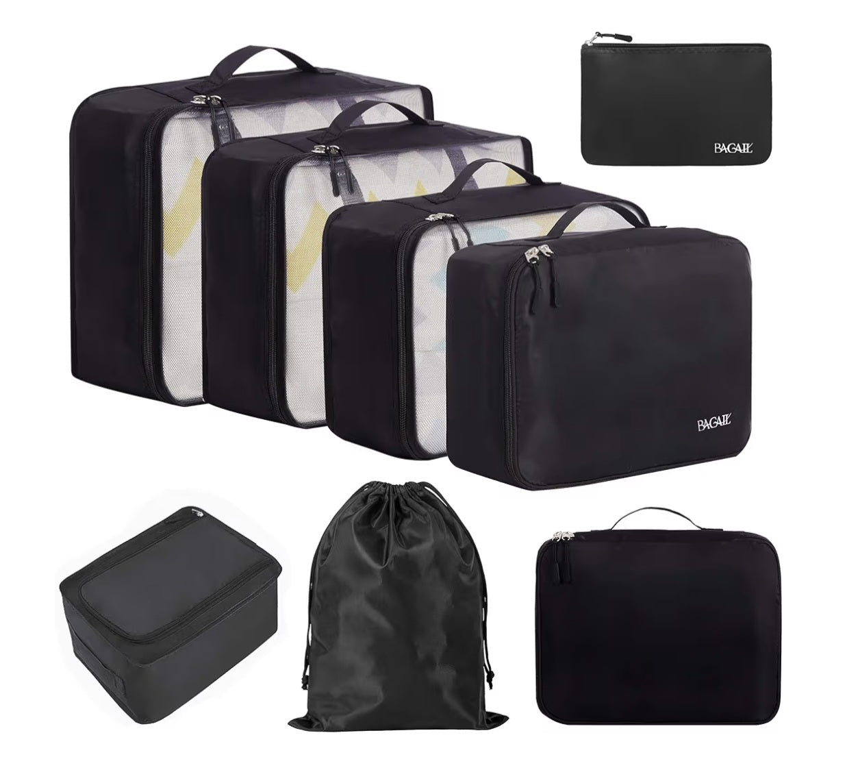 Luggage Packing Organizers for Travel Accessories-Jet Black 8 pieces