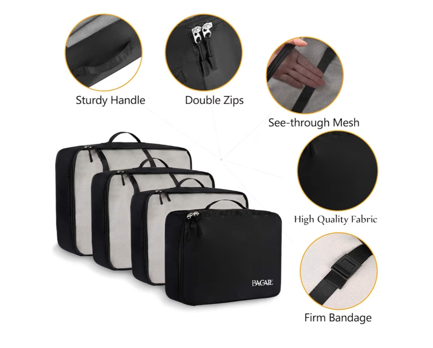 Luggage Packing Organizers for Travel Accessories-Jet Black 8 pieces